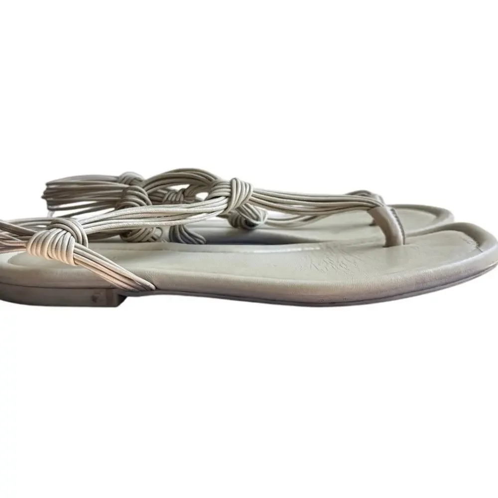 Vince Deja Knotted Leather T-Strap Thong Sandals 7m Moonlight (Cream)